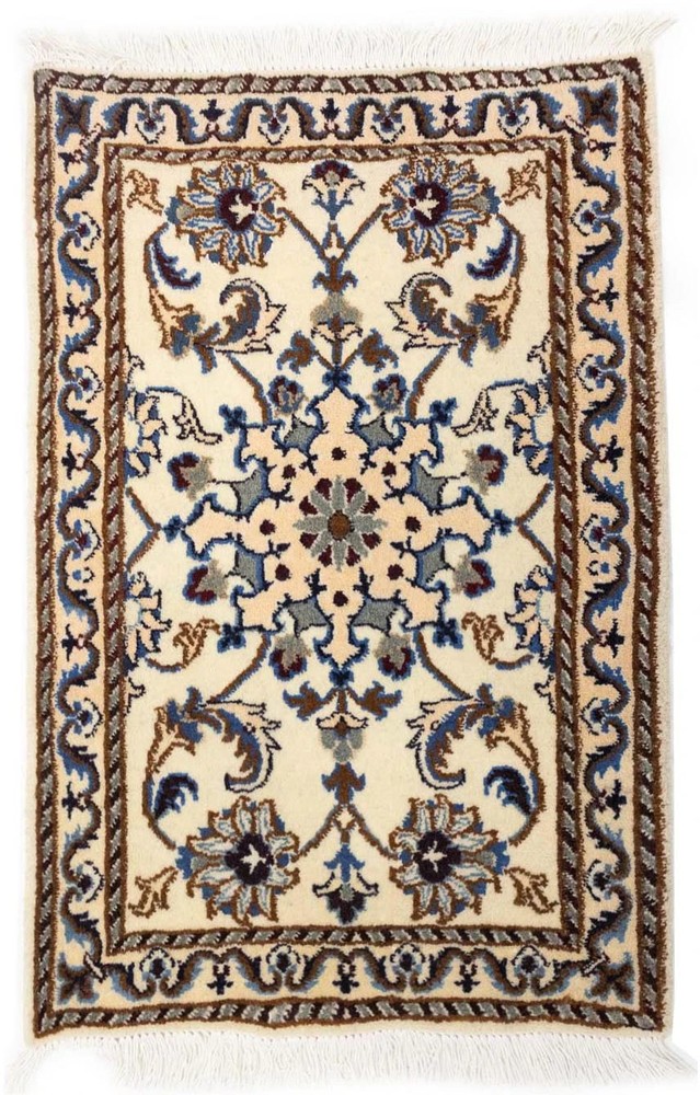 Hand-Knotted Indo-Nain Wool Rug Classic Floral Design Oriental Carpet 2X3 ft