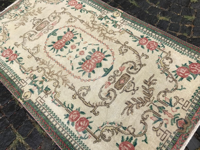 Turkish Antique rug Bohemian Area rug Oushak rug Vintage Rug Handmade Wool rug gallery