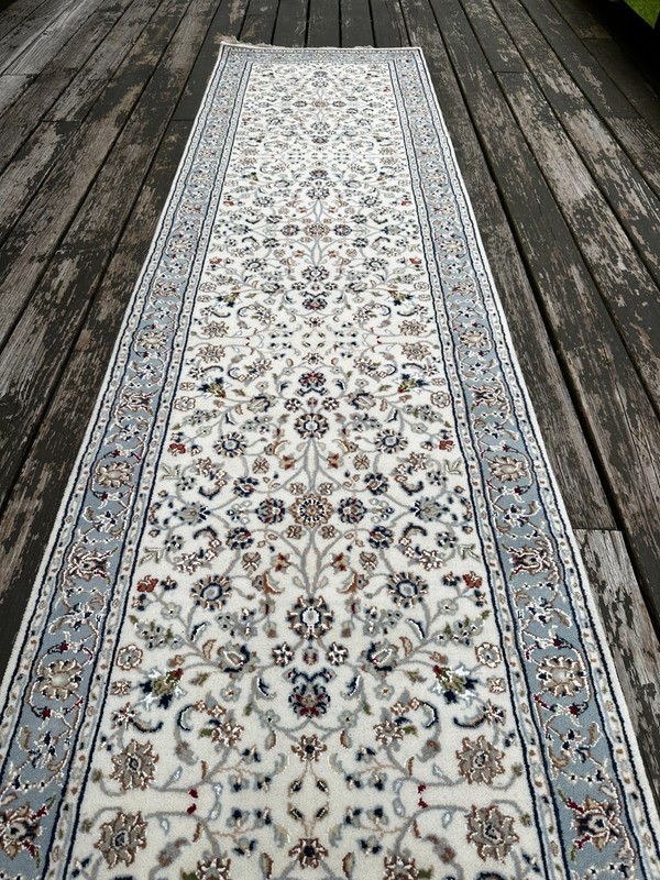 Fine Quality New Handmade Silk & Wool White Oriental Runner, Floral Design, 3x12 gallery