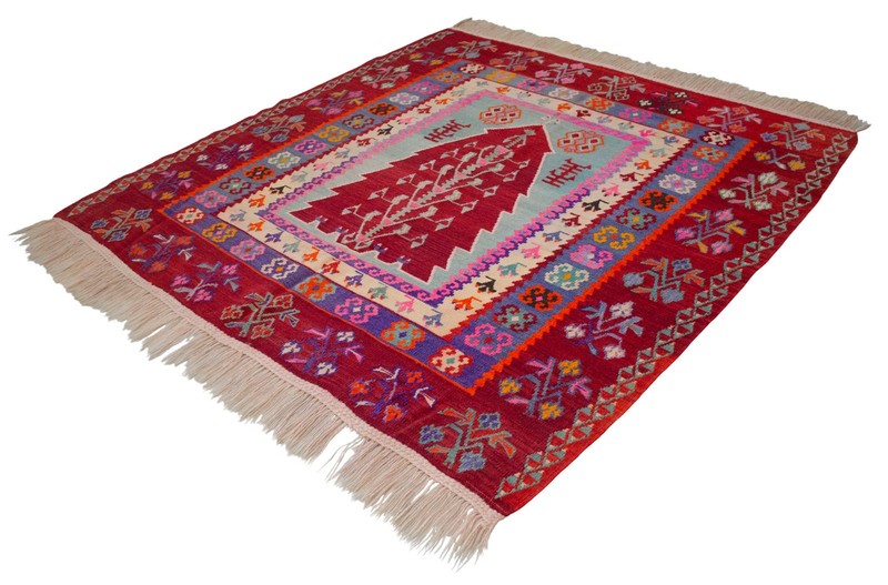 Antique Rug, Turkish Kilim Rug, Handmade Rug, Christmas Tree of Life Rug, 6 x 6 gallery