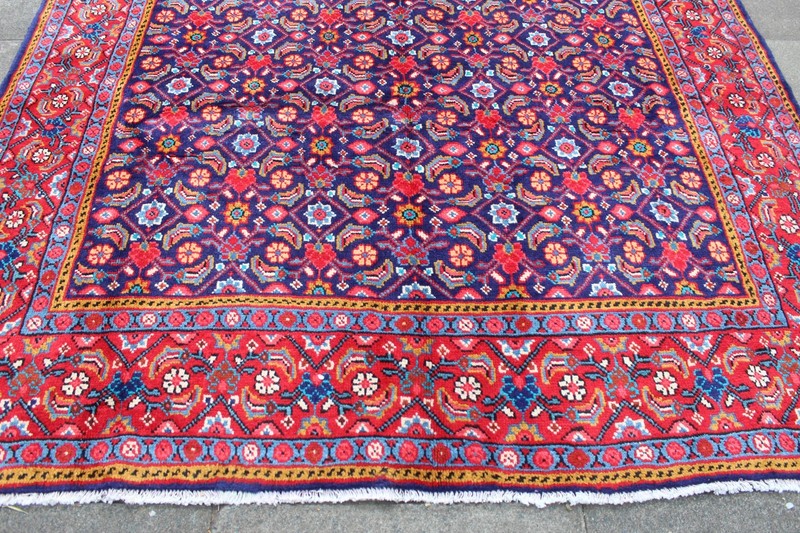 Vintage Hand Made Traditional Oriental Wool Blue Red Large Long Rug 293x197cm gallery