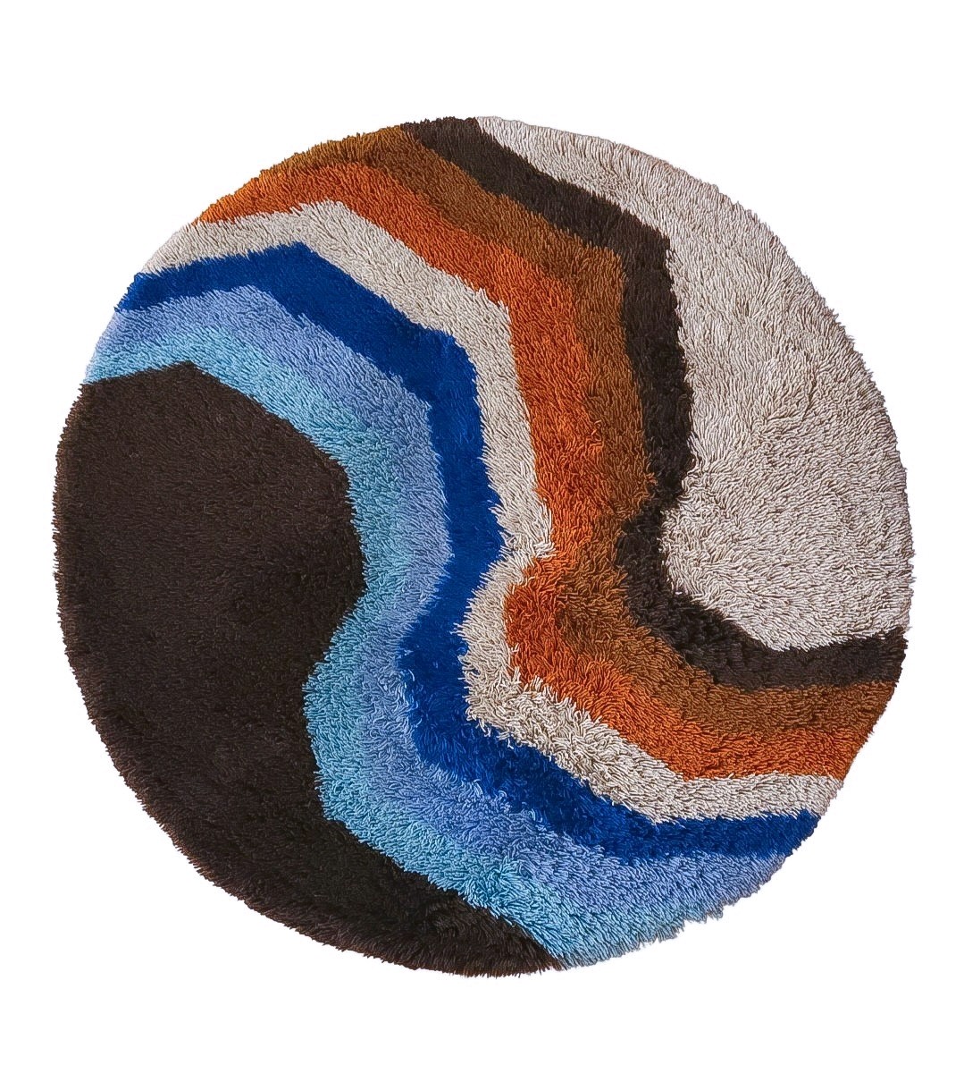 DESSO Allegro shag round Rug dralon wool blue brown vintage Mid Century 60s 70s gallery