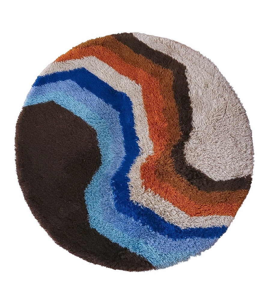 DESSO Allegro shag round Rug dralon wool blue brown vintage Mid Century 60s 70s