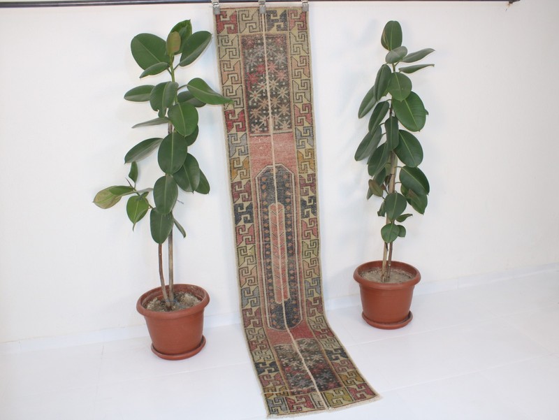 Turkish Patchwork Runner Rug 1.6x8.5 Ft (50x260 cm) Handmade Red Blue Long Hall gallery
