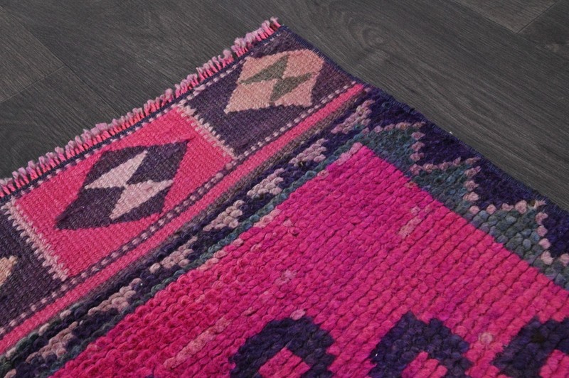 Vintage Turkish Runner Rug 3x11ft Wool Anatolian Handmade Hallway Oushak PINK gallery