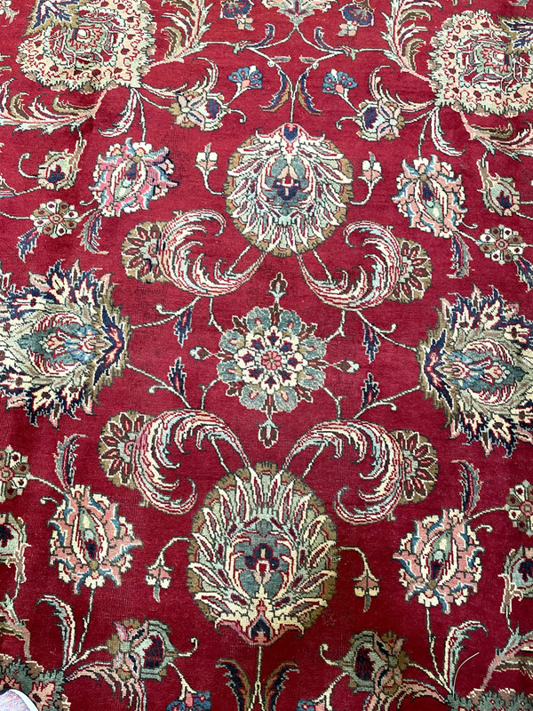 Antique Oriental Hand-Knotted Wool Area Rug Red/Ivory/Blue/Salmon 9'3" x 10'11" gallery