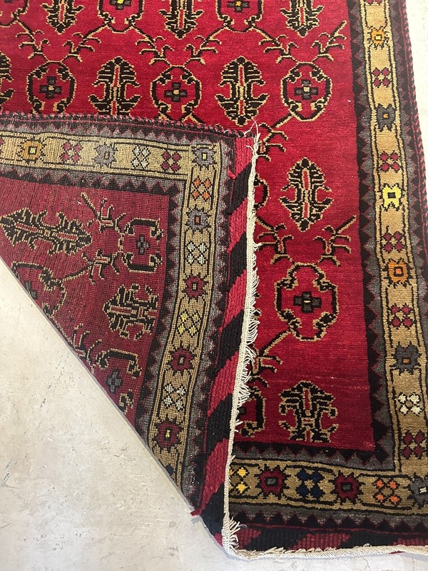 Vintage Turkish Oushak Runner Rug 3ft7by 11ft5 WoolHandmade Raspberry red gallery