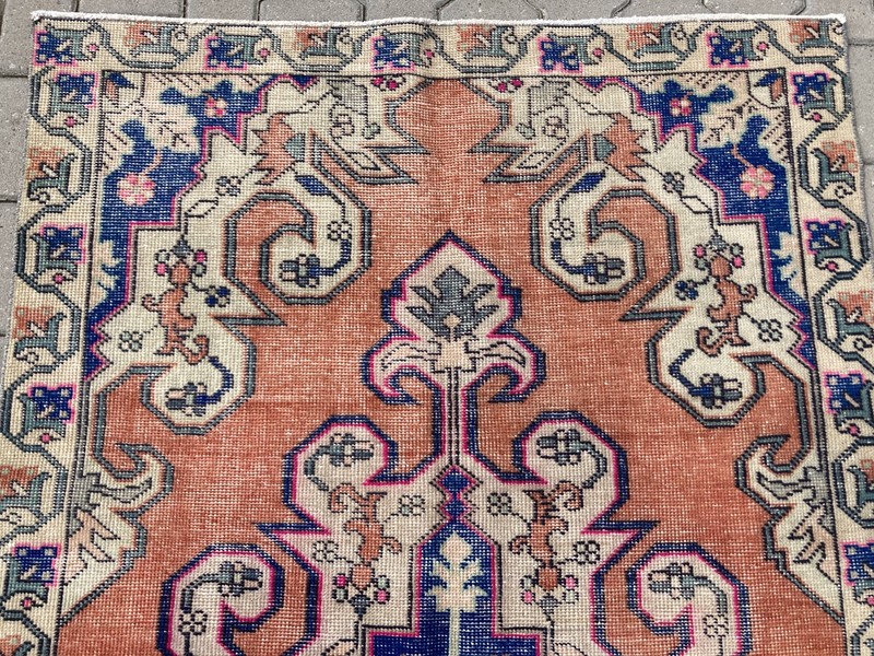 Pink Area rug, Turkish rug, Vintage Rug, Wool rug, Large rug, 4.2 x 7.2 ft gallery