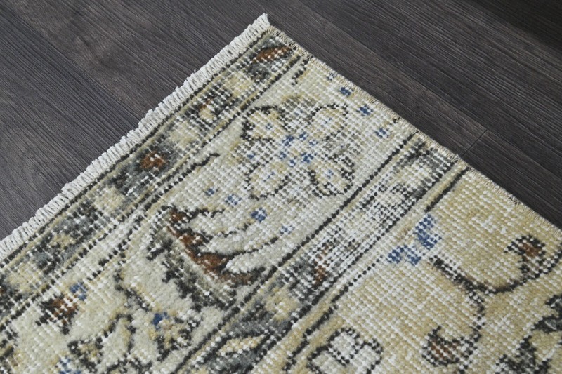 Vintage Turkish Runner Rug 2x5ft Wool Anatolian Handmade Hallway Oushak BEIGE gallery