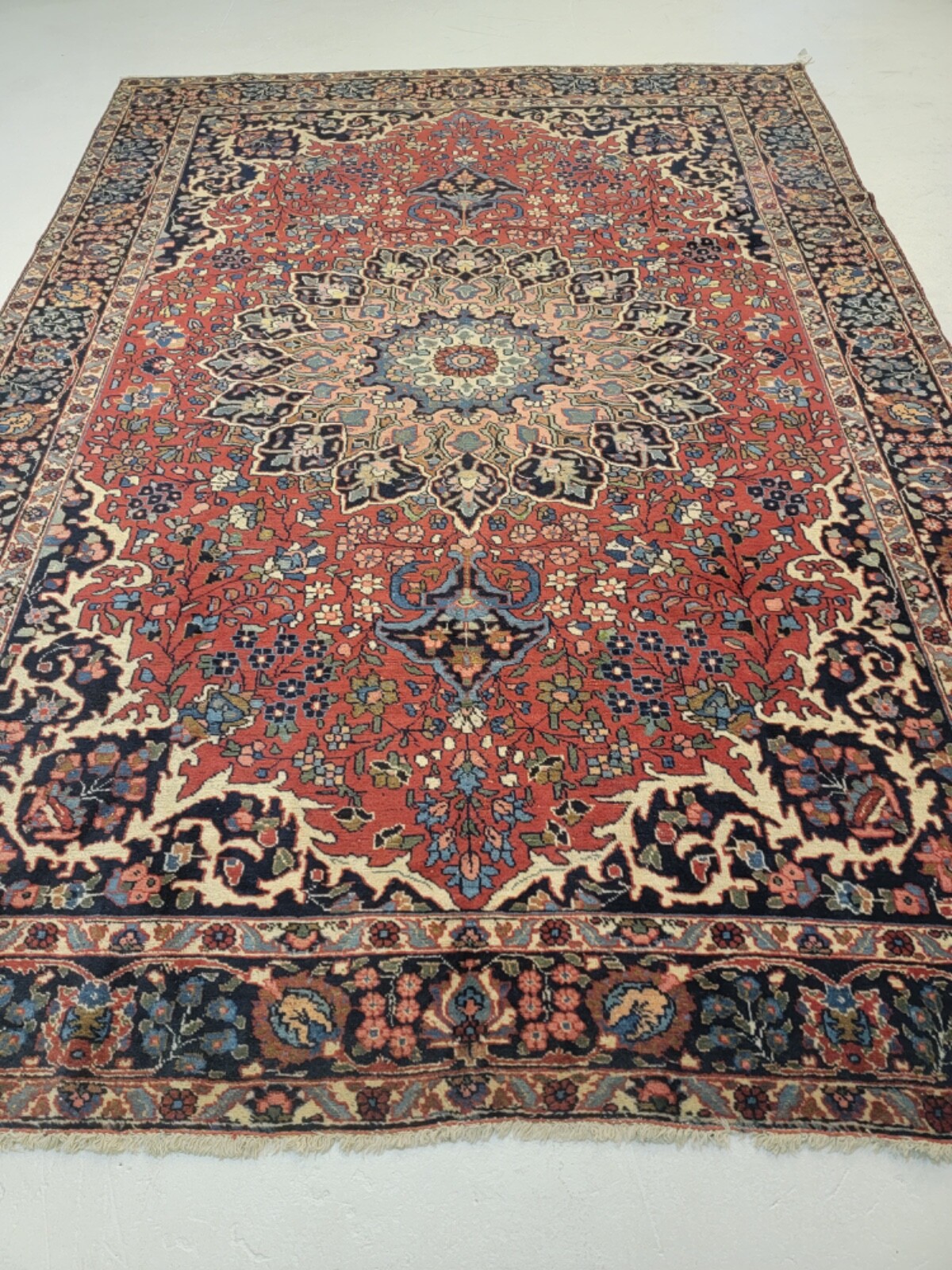 Antique Oriental Hand-Knotted Wool Area Rug Khoy Rust/Navy Blue 7'2" x 10'1" gallery