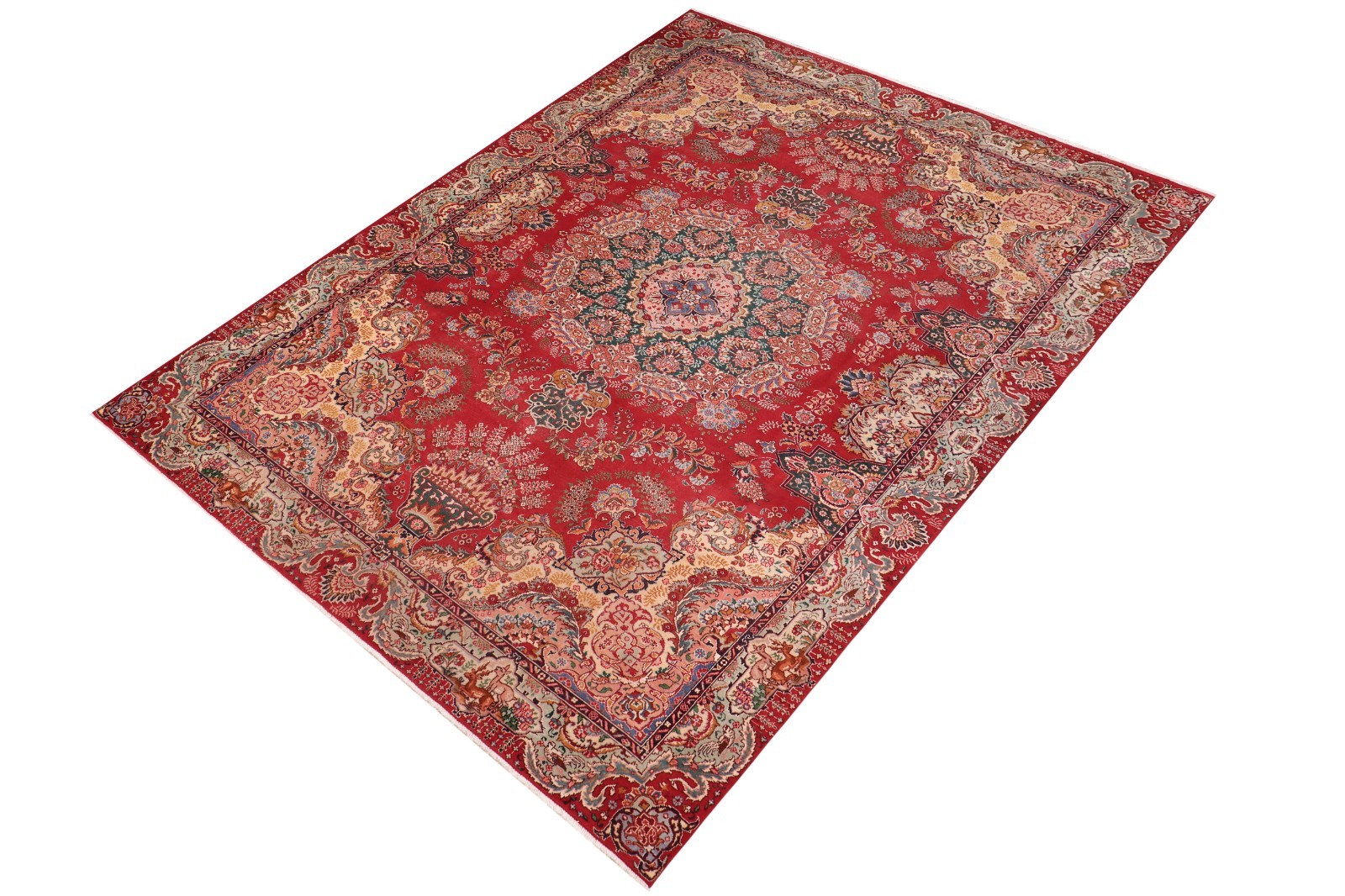 Captivating Hand-Knotted Wool Area Rug - Ruby Red & Multi-Colored Medallion gallery