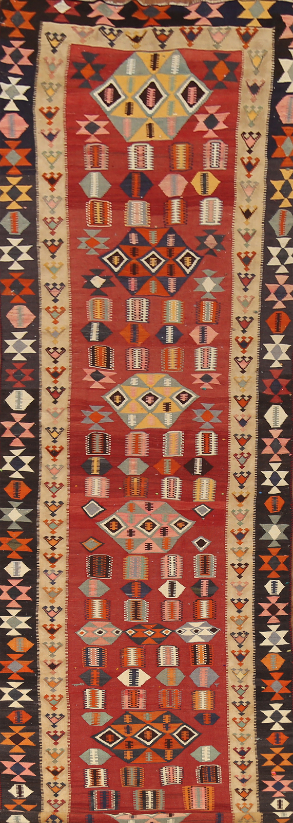 Vegetable Dye Kilim Flat-weave 19 ft Long Runner Rug Wool Reversible Carpet 4x19 gallery
