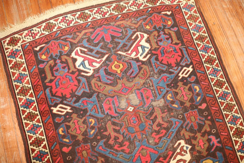 Antique Dated Caucasian Bidjov Kuba Worn Rug Size 3'3''x5' gallery