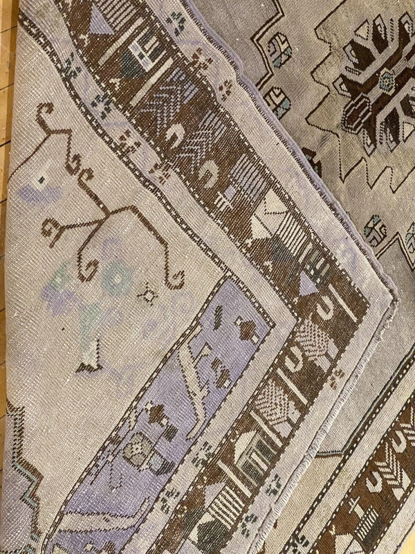 Antique 1939's Muted Colors Bohemian Oushak Nagorno-Karabahk Area Rug 4’7’8’7” gallery