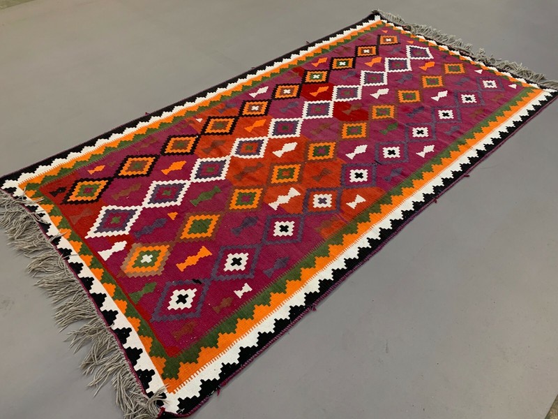 Vintage Lori Kilim 285x142 cm Wool Kelim Rug Large Red, Green, Pink, Colorful gallery
