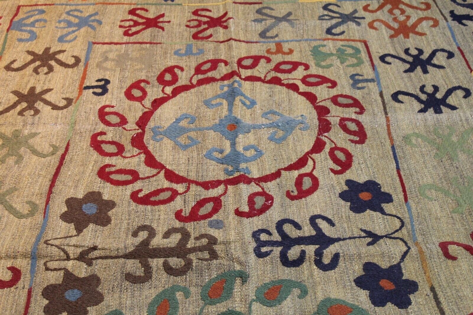 Handmade Embroidery Wool Rug, woven, flat woven Suzani Kazakh Tajik, and Uzbek gallery