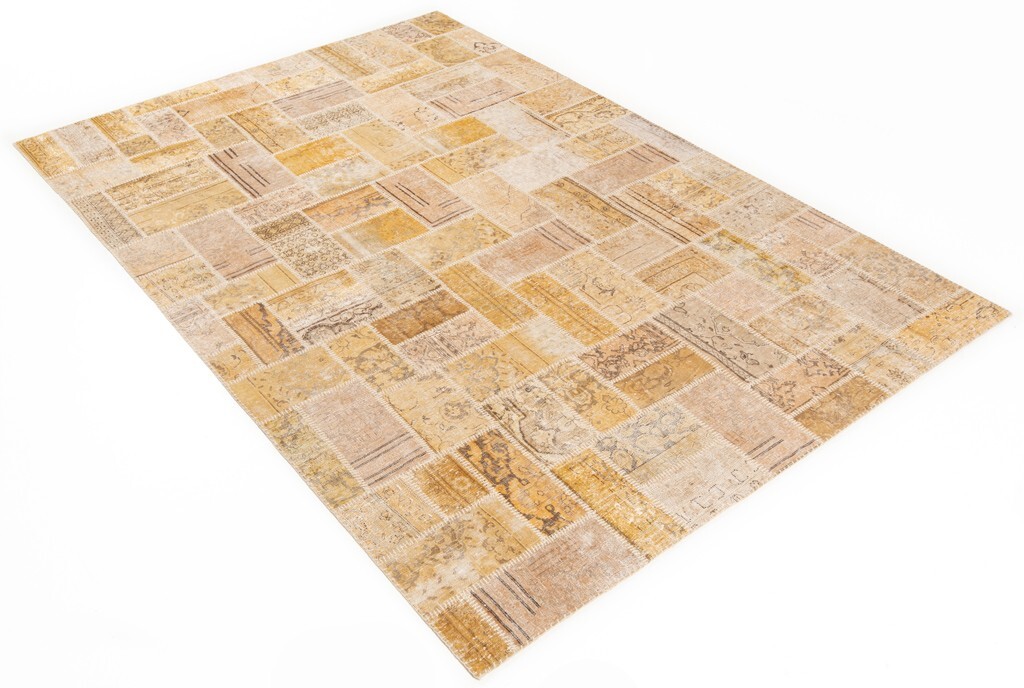 Patchwork Hand-Knotted Vintage Rug Carpet Yellow 306x208 cm Persisch gallery