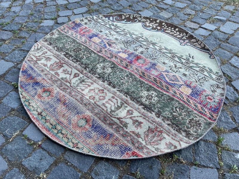Home Decor Rug, Turkish Vintage Rug, Boho Decor Rug, 3,8 x 3,8 ft gallery
