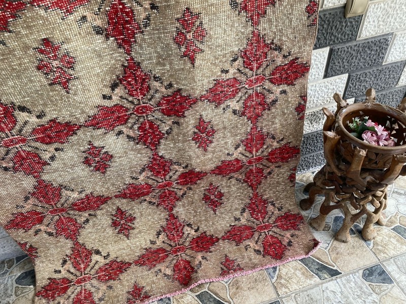 Vintage Turkish Rug Hand-Knotted Wool Carpet 4x7 Ft Geometric Tribal Anatolian gallery