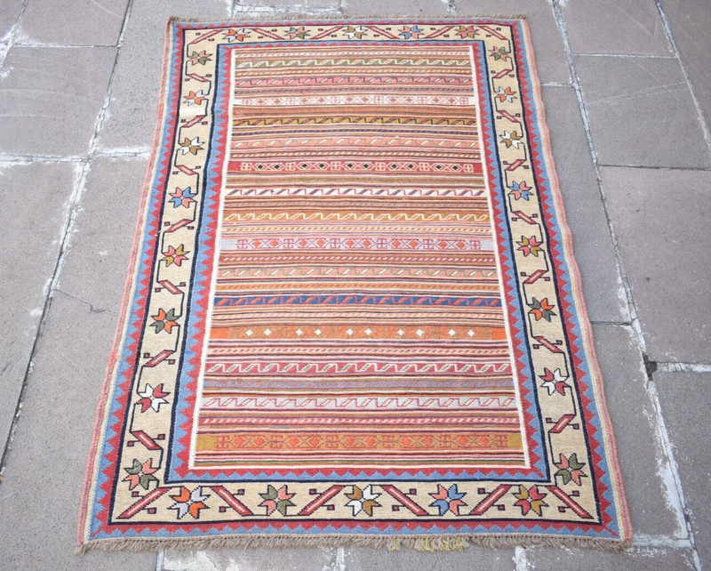Caucasian Soumak Rug 3'2'' x 4'6'' ft Soumak Woven Kilim Fine Quality Area Rug gallery