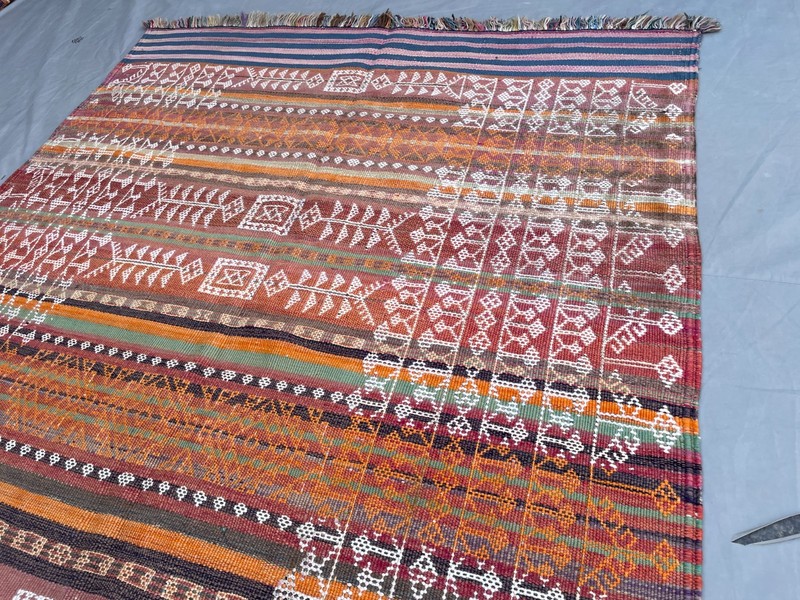 Vintage Afghan Baluchi Kilim Rug 4'2 x 10'10 ft Tribal Wool Geometric Runner gallery