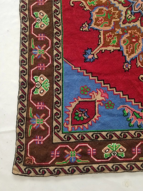Vintage French Needlepoint Handmade Floral Multicolor Wool Rug Carpet 5.8x4.5ft gallery