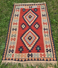 Vintage Per’sian Qashqai Kilim 3×5 Tribal Wool Hand Woven Flatweave Rug Red BoHo