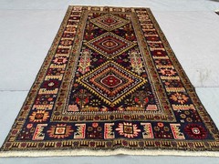Vintage Afghan Hand-Knotted Tribal Rug 3’8×6’7 Wool Carpet Oriental Kitchen Rug