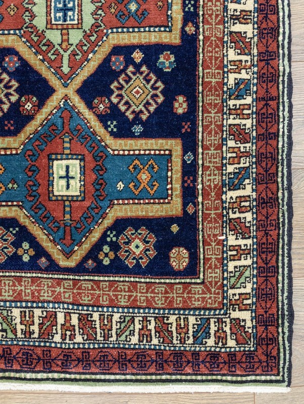 Vintage Turkish rug - Vintage Oushak carpet in blue, red and green - 2.9x5 feet gallery
