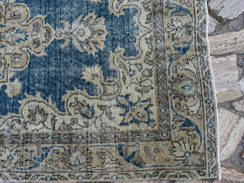 Hand-Knotted Vintage Rug 4x6 Blue Cotton Traditional Carpet Medium Size Anatolia gallery