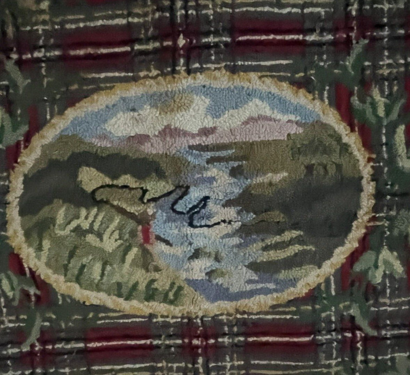 2 x 3 100% Wool Rug Embroidered Plaid Landscape Lake and Mountains Greenery gallery