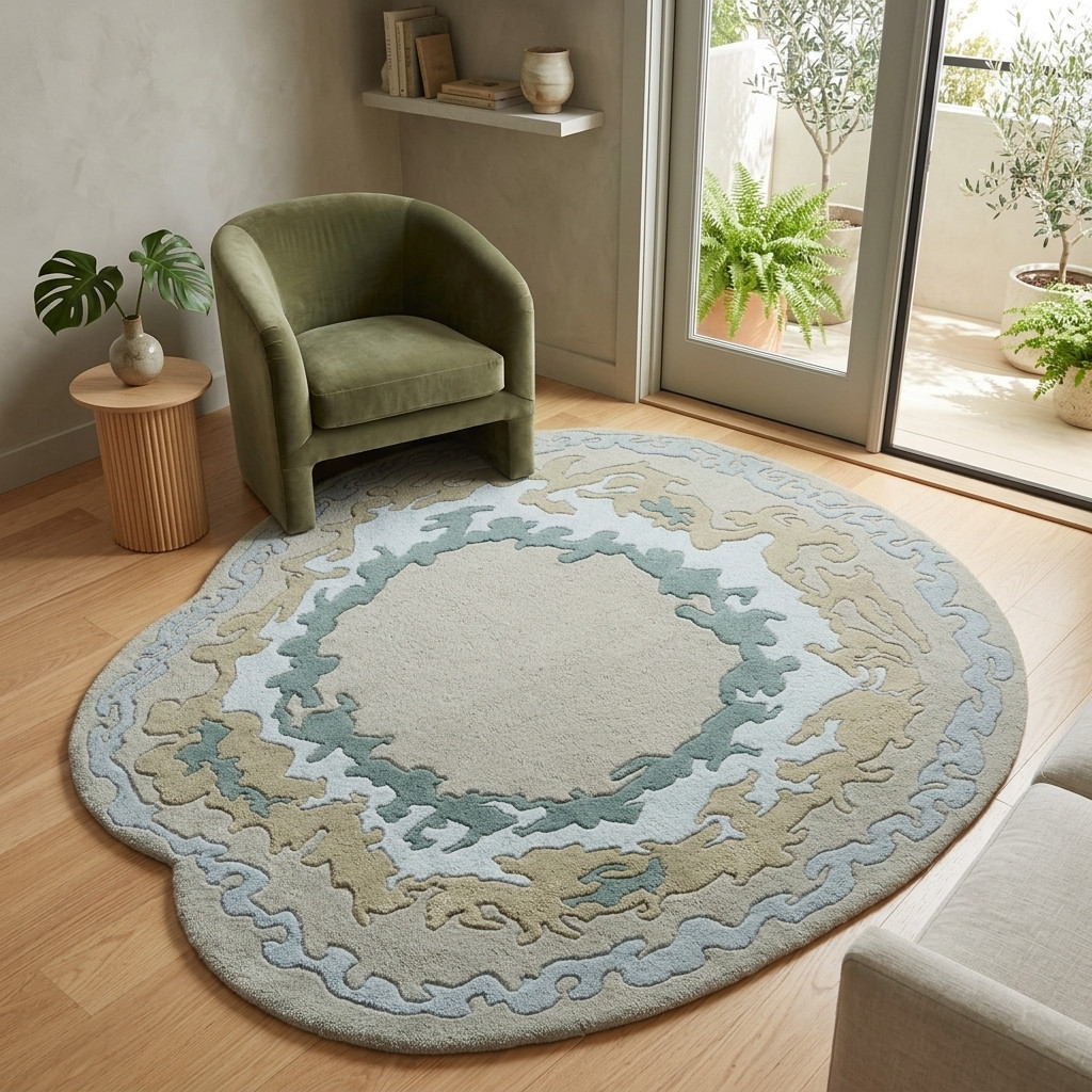 Mordern Abstract Irregular odd shape unique Wollen Designer Tufted area rug gallery