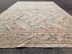 Antique French Handmade Aubusson Floral Wool Multicolor Rug Carpet 9×5.8ft