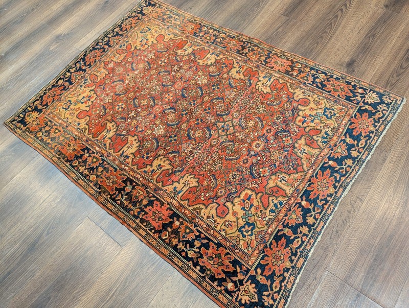 Antique Per'sian Farahan Sarouk Rug 3x5 Terracotta Navy Blue Rare Collectible gallery