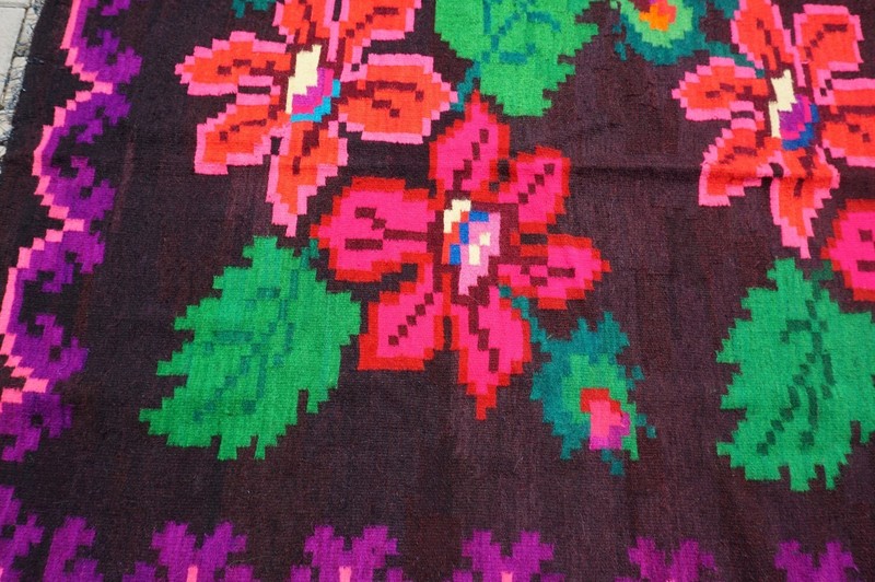 Vintage Romanian traditional rug with floral pattern, old folk wool rug gallery