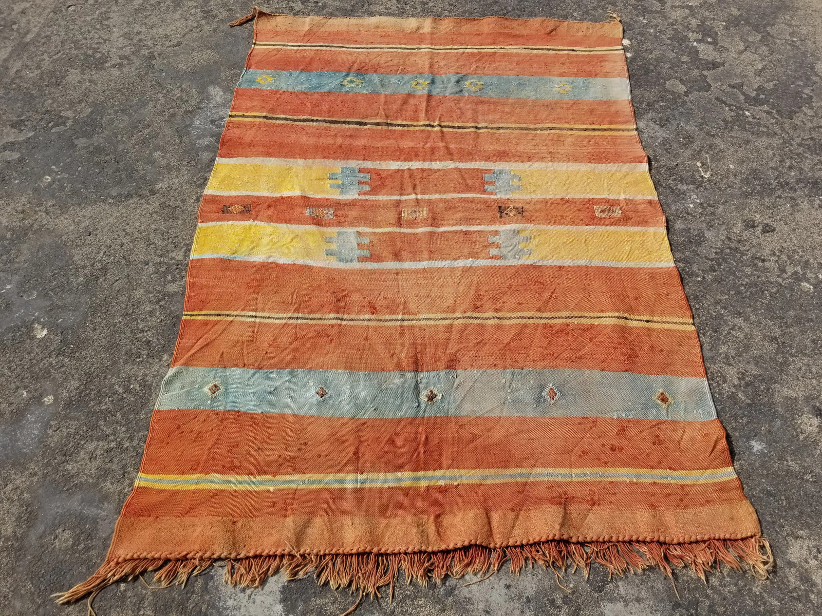 Distressed Antique Handmade Southwestern Style Wool Multicolor Kilim 4.4x2.8 ft gallery