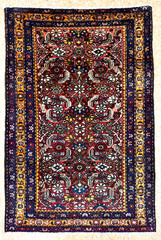 Vintage Antique Malayer Wool Rug 3×4 Red Geometric Tribal Hand Knotted Accent