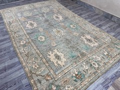 Teal Grey Turkish Oushak Rug 7×11 Vintage Hand Knotted Wool Floral Large carpet