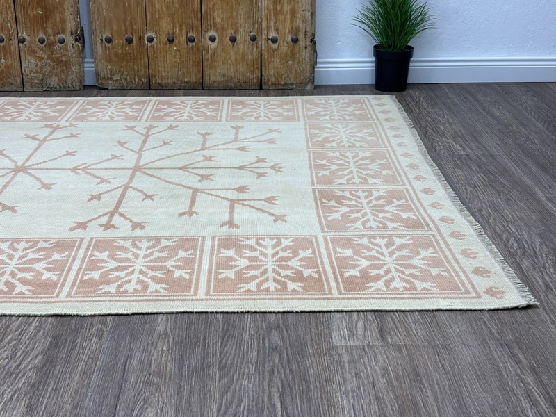 5x8 Tree of Life Vintage Turkish Area Rug, Handmade Cream & Pink Neutral Oushak gallery