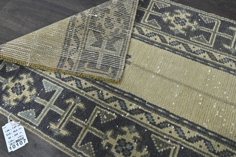 Vintage Turkish Runner Rug 2x8ft Wool Anatolian Handmade Hallway Oushak BEIGE gallery