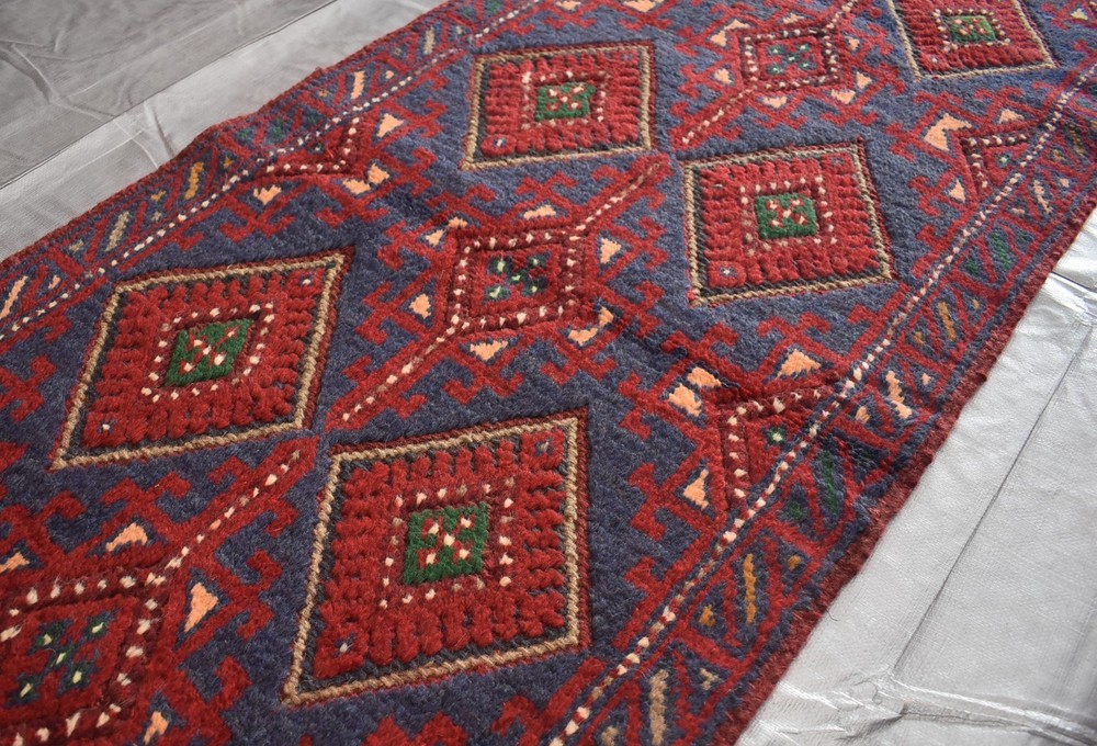 Antique Afghan Mushwani Runner Rug 2x11 Hand Knotted Wool Persian Style Hallway