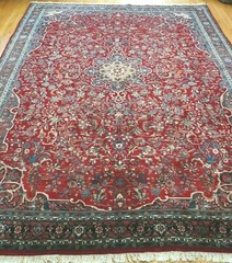 Kurdish Bijarr Hand Knotted Wool 9′ x 13’6″ Red Floral Oriental Rug Excellent