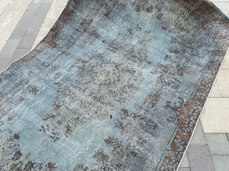 Vintage Turkish Oushak Overdyed Rug 5.4x8.8 Grey Brown Hand Knotted Wool Rug gallery