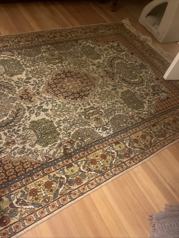 Antique Oriental Silk 74” X 49” Birds Flowers More Than 100 Years Old Rug gallery