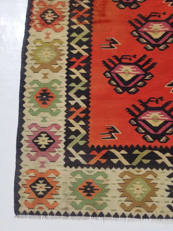 Vintage Traditional Handmade Turkish Anatolian Wool Multi Kilim Rug 6.2x3.9ft gallery