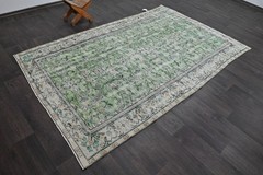 Oushak Turkish Vintage Rug 5×8 Kilim Rug Anatolian Handmade Boho Decor GREEN