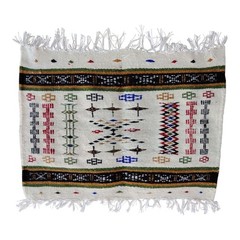 Vintage Algerian Berber Wall Rug 55×40 cm Handmade Wool Ghardaia Tapestry