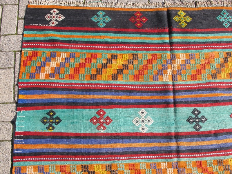 Oriental Handmade Wool Kilim Rug,Large Vintage Turkish Farmhouse Kelim Anatolian gallery