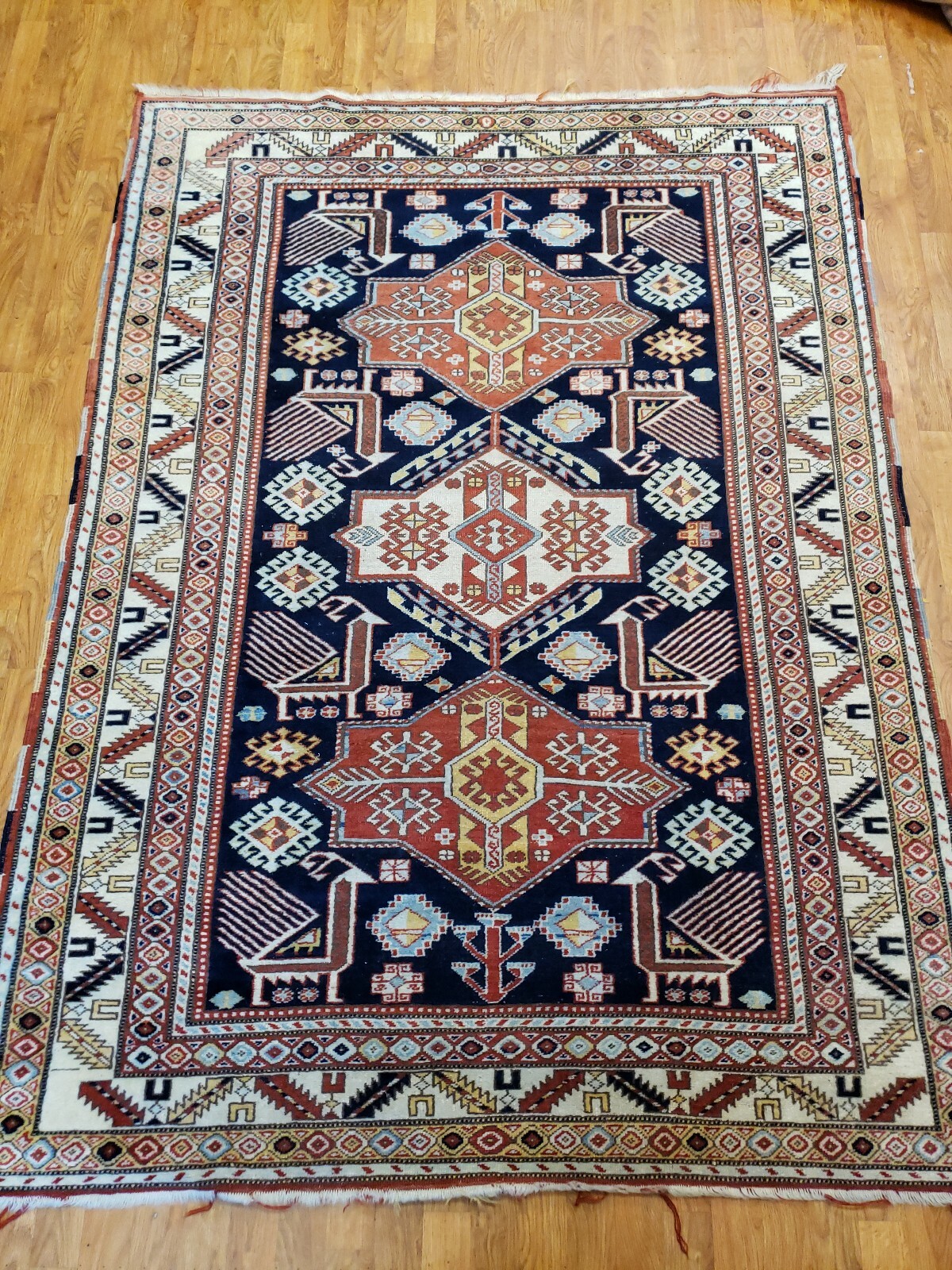 Antique look Shirvan size 5'×6'9" dark blue color 100% pure wool gallery