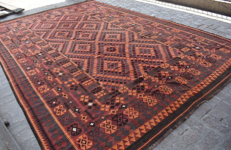 10'5 x 15'9 ft Handmade vintage afghan maimana large kilim rug, palace size rug gallery